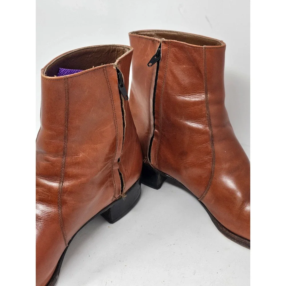 VINTAGE Florsheim Imperial Boots Mens 12 C Brown Leather Side Zip Ankle Dress
